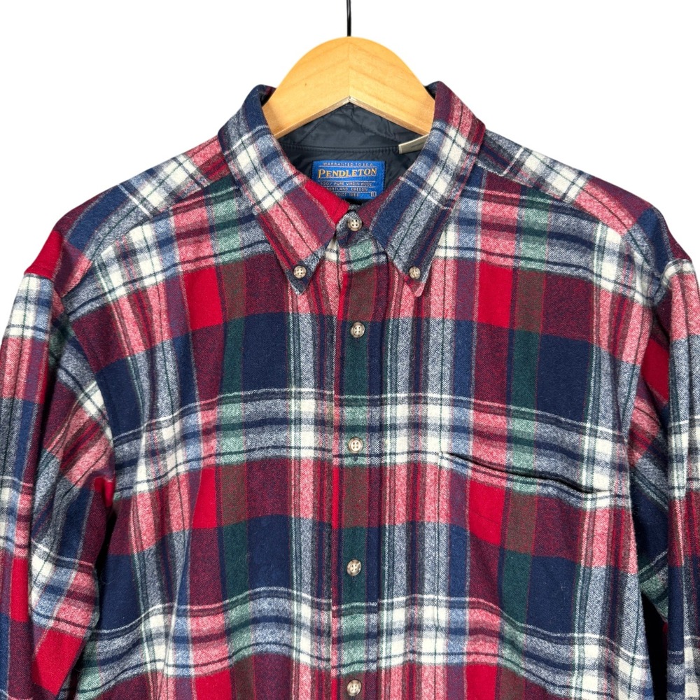 Pendleton Flannel Shirt Mens Large Red Plaid 100%‎ Virgin Wool Button Down USA - Picture 2 of 11